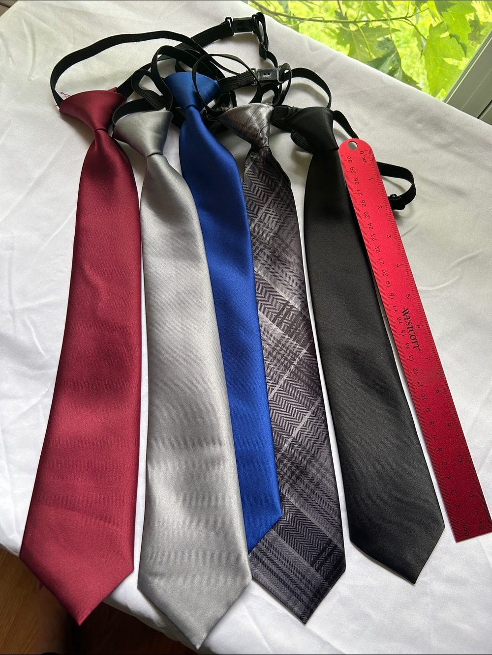 Boys Assorted Neck Tie Lot - Burgundy, blue, plaid, black and grey. Adjustable